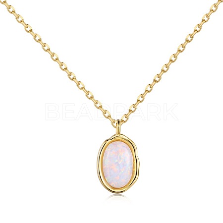 Oval 925 Sterling Silver Pendant Necklaces NJEW-P292-04G-1