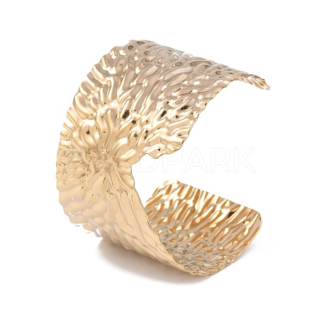 Ion Plating(IP) 304 Stainless Steel Textured Wide Open Cuff Bangles for Women BJEW-S155-05G-1