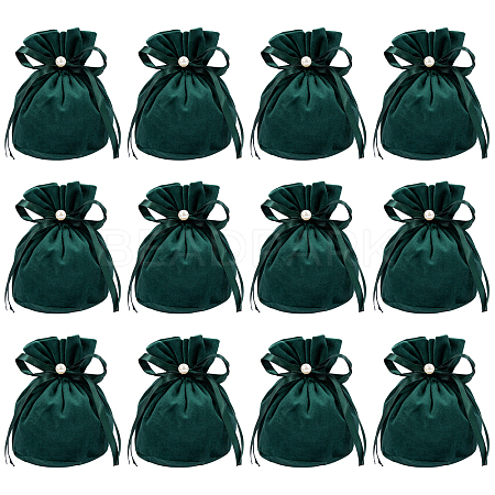  Velvet Jewelry Bags with Drawstring & Plastic Imitation Pearl TP-NB0001-20B-1