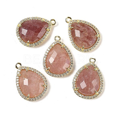 Natural Strawberry Quartz Faceted Teardrop Pendants G-I382-01G-08-1