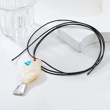 Bohemian Style Resin Bird Pendant Black Waxed Cord Necklaces for Women FS-WG75DB7-02-1