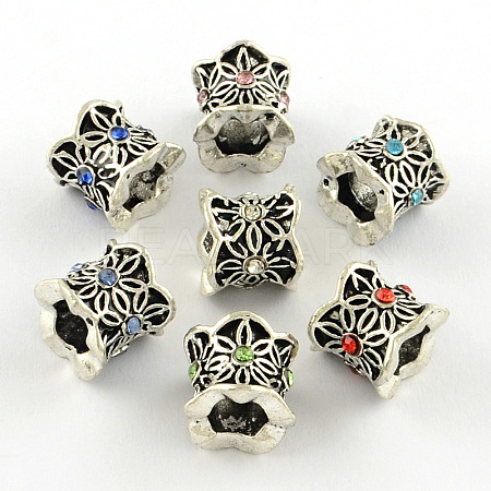 Antique Silver Plated Alloy Rhinestone Large Hole European Beads MPDL-R041-08-1