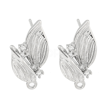 Brass Micro Pave Cubic Zirconia Stud Earring Findings KK-U015-05P-1