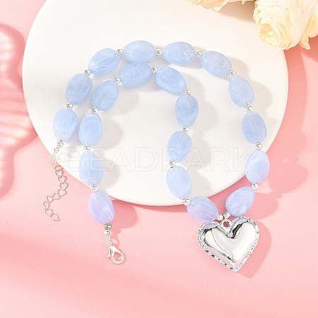 Acrylic Heart Pendant Oval Imitation Gemstone Beaded Necklaces for Women NJEW-JN06479-02-1