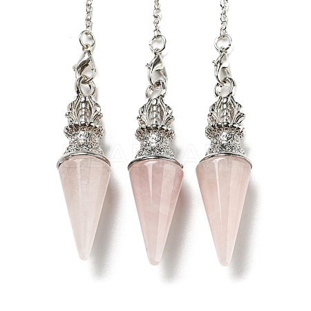 Natural Rose Quartz Pointed Dowsing Pendulums AJEW-P113-01P-03-1