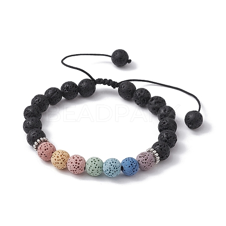 Dyed Natural Lava Rock Round Braided Bead Bracelets BJEW-JB09905-1