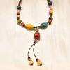 Ethnic Style Alloy & Porcelain Ceramic Beads Round Pendant Tassel Y Necklaces NJEW-D308-01A-4