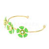 Alloy Flower with Imitation Pearl Beaded Open Cuff Bangle for Women BJEW-D054-02G-02-3