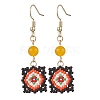 Handmade Glass Seed Beaded Window Lattice Pattern Dangle Earrings EJEW-MZ00560-01-2