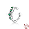 Rhodium Plated 925 Sterling Silver Micro Pave Green Cubic Zirconia Cuff Earrings UY3842-1-1