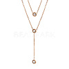 Flat Round 304 Stainless Steel Micro Pave Clear Cubic Zirconia Pendant Double Layer Y Necklaces for Women FS-WG7B3FB-01-2