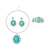 Oval Synthetic Turquoise Stud Earrings & Pendant Necklaces & Cuff Bangles FS-WG87EC0-02-1