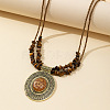 Oval Alloy Pendant Natural Tiger Eye Chip Beaded Double Layer Necklaces for Women FS-WGEC68A-02-2
