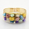 Colorful Alloy Electroplate Agate Crystal Bangles BJEW-P018-01-2