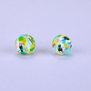 Printed Round with Bird Pattern Silicone Focal Beads SI-JX0056A-175-1