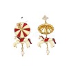 Carousel Brass Enamel Dangle Stud Earrings FS-WGBCA8C-01-6