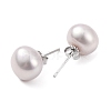 Natural Pearl Round Bead Stud Earrings X-EJEW-E298-01G-03P-2