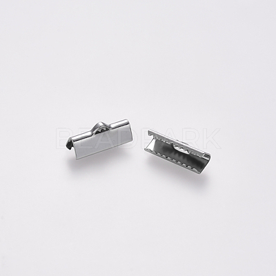 Non-Tarnish 304 Stainless Steel Ribbon Crimp Ends STAS-S112-001E-P-1