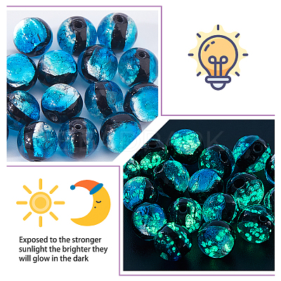20Pcs Luminous Crackle Glass Beads GLAA-FH0001-89C-1