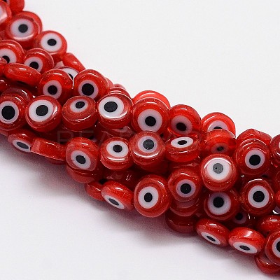 Handmade Evil Eye Lampwork Flat Round Bead Strands LAMP-L058-10mm-06-1