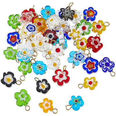 48Pcs Handmade Millefiori Glass Pendants PALLOY-HS00029-1