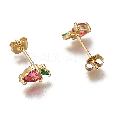 Brass Stud Earrings X-ZIRC-I051-05G-1