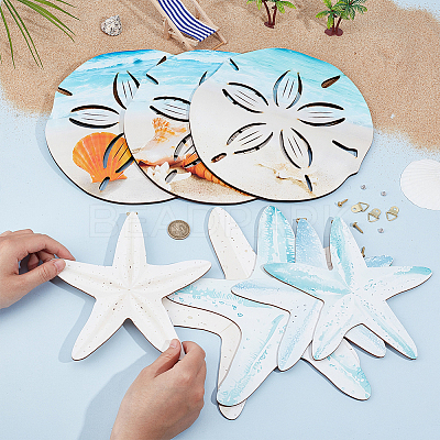3Pcs Summer Ocean Wood Round Wall Decoration WOOD-PH0003-76-1