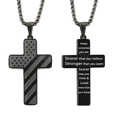 American Flag Bible Cross 304 Stainless Steel Pendant Necklaces for Men FS-WGFCD71-01-1