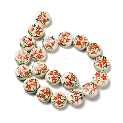 Flower Theme Printed Handmade Porcelain Beads X1-LAMP-D303-06C-03-1