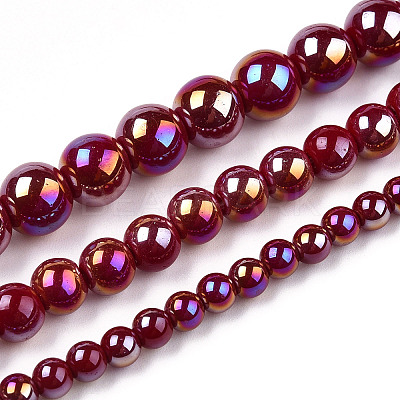Electroplate Opaque Glass Beads Strands GLAA-T032-P8mm-AB05-1