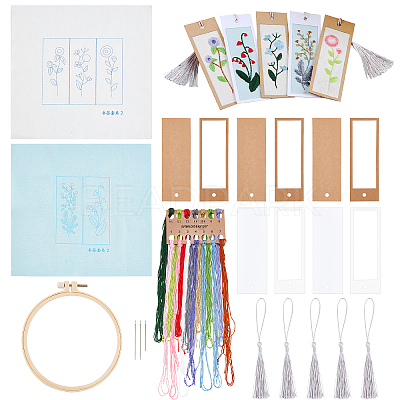 DIY Flower Pattern Paper Bookmark Embroidery Making Kits DIY-WH0304-311-1