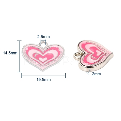 Pink Alloy Enamel Heart Charm Pendants Great for Mother's Day Gifts Making X-ENAM-19.5X19.5-1