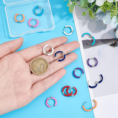 7 Pairs 7 Colors 304 Stainless Steel Chunky Huggie Hoop Earrings with Enamel for Women EJEW-DC0001-19-1
