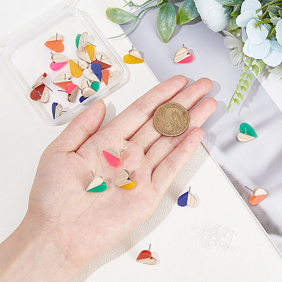 Resin & Wood Stud Earrings EJEW-FH0001-02-1