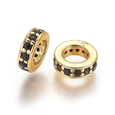 Brass Cubic Zirconia Rondelle European Beads KK-E772-02R-G-1