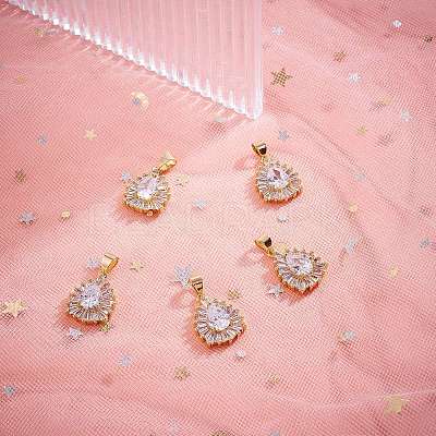 5Pcs Brass Clear Cubic Zirconia Pendants KK-SZ0001-96-1
