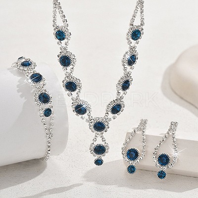 Teardrop Brass Rhinestone Necklaces & Link Bracelets & Stud Earring Sets FS-WGE0FD5-06-1