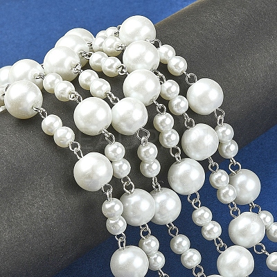 Handmade Round Glass Pearl Beads Chains for Necklaces Bracelets Making X-AJEW-JB00055-01-1