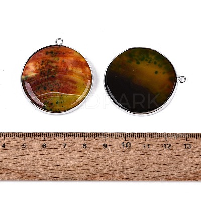 Natural Fire Crackle Agate Coin Pendants G-Q606-55P-1