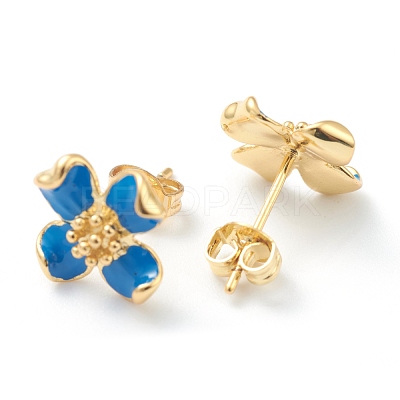 Brass Enamel Stud Earrings EJEW-H125-14C-G-1
