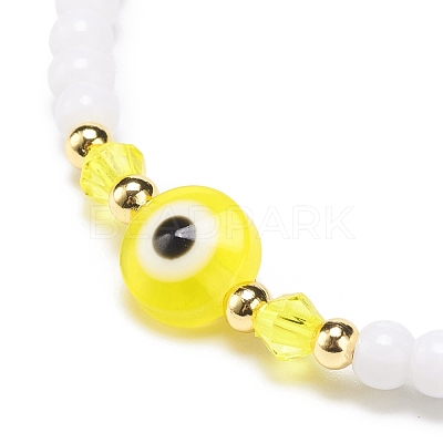 Resin Evil Eye & Acrylic Beaded Stretch Bracelet for Women BJEW-JB08609-02-1