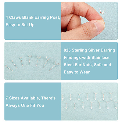 7 Pair 7 Size 925 Sterling Silver Stud Earring Findings STER-PH0001-17-1