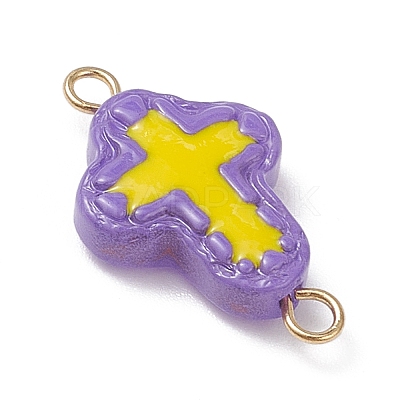 10Pcs 10 Colors Handmade Lampwork Enamel Religion Cross Links Connector Charms PALLOY-JF04302-1
