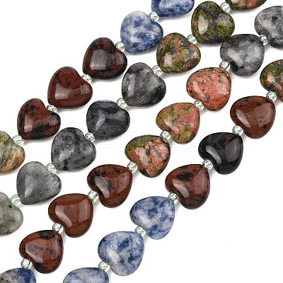 Gradient Color Natural  Labradorite & Mahogany Obsidian & Blue Spot Jasper & Unakite Beads Strands G-B185-A14-1
