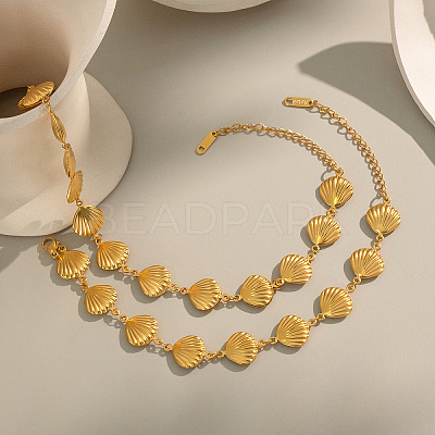 Stainless Steel Shell Link Chain Necklaces & Bracelets Sets for Women VK3327-3-1