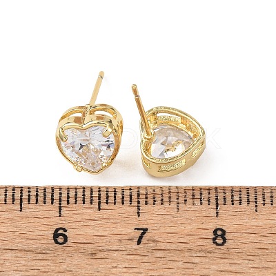 Brass Micro Pave Clear Cubic Zirconia Stud Earrings EJEW-C174-02A-G-1