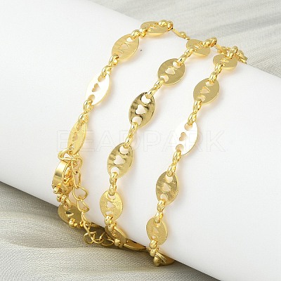 Oval with Hollow Heart Brass Link Chain Necklaces for Women NJEW-K271-06G-1