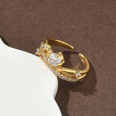 Brass Micro Pave Cubic Zirconia Cuff Open Rings for Women RJEW-C163-18G-1