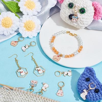 Alloy Enamel Rabbit & Bear Pendant Locking Stitch Markers HJEW-AB00079-1