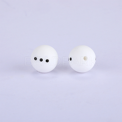 Christmas Printed Round with Snowman Pattern Silicone Focal Beads SI-JX0056A-119-1